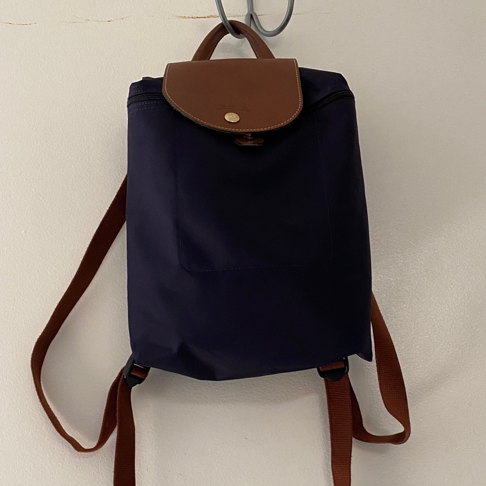 Longchamp Navy and Brown Backpack